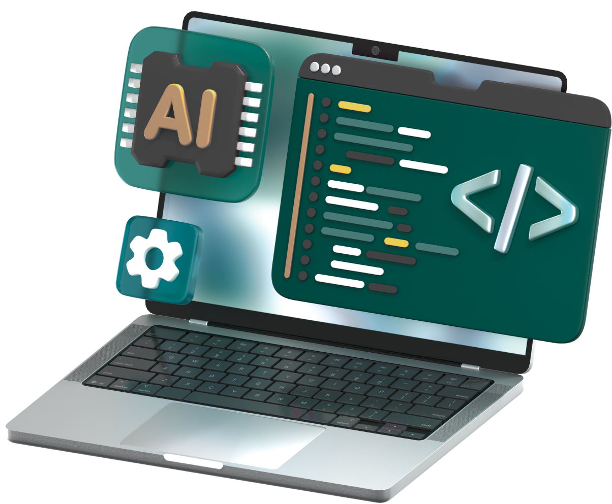 Web development illustration — laptop with code editor