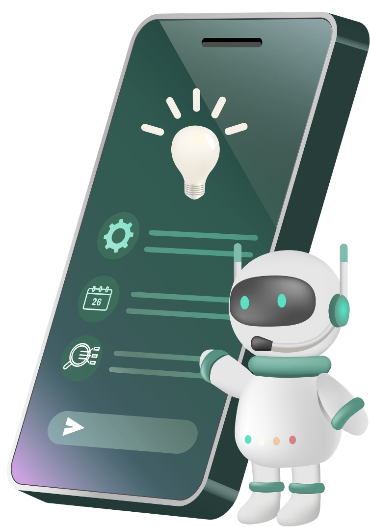 Mobile app development illustration — phone with AI agent beside it