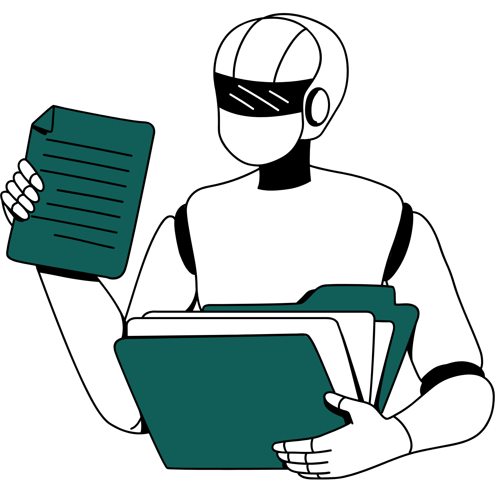 AI-powered archive system illustration — robot reviewing documents